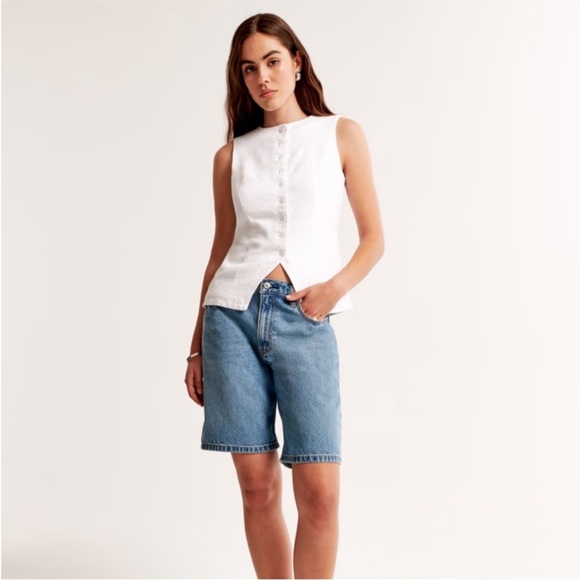 Abercrombie & Fitch Mara Button Down Linen Vest Top White Size L - Picture 4 of 8